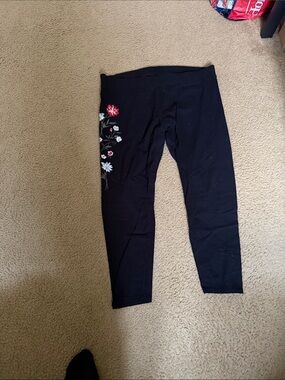 torrid Black Leggings with Red & White Floral Accent